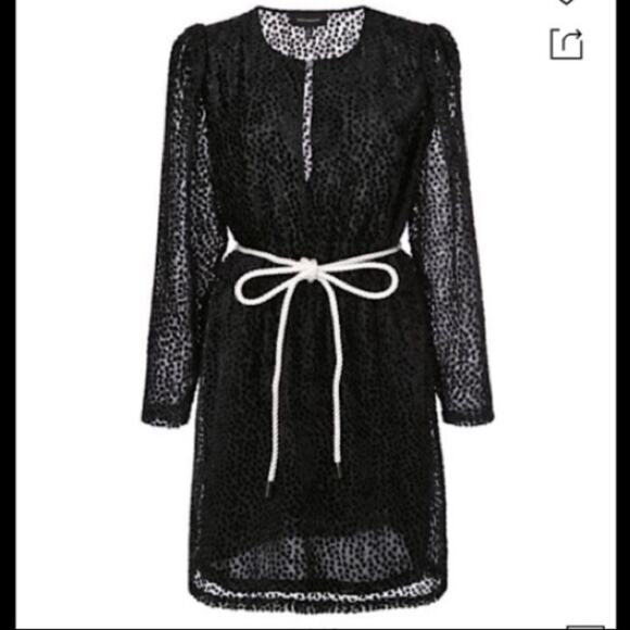 Robert Rodriguez Pauline black textured sheer mini dress rope waist sash NEW 12 - Picture 4 of 10